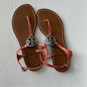 Tory Burch Coral and Jeweled Strappy Thong Sandal Violet S/N 30433 size 6.5